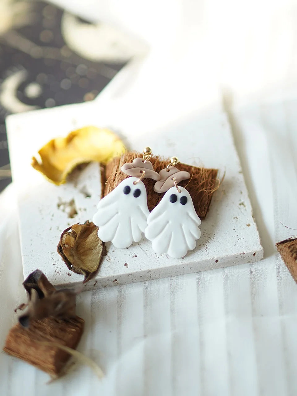 Halloween Cat Ghost  Shape Handmade Polymer Clay Earrings Halloween Themed Decoration For Women's Accessories Party Daily Ware - Charlie Dolly