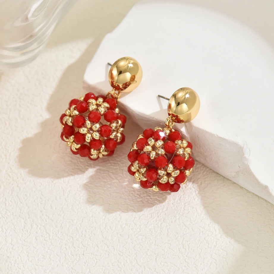 Crystal Ball Bead Handmade Drop Earrings Jewelry