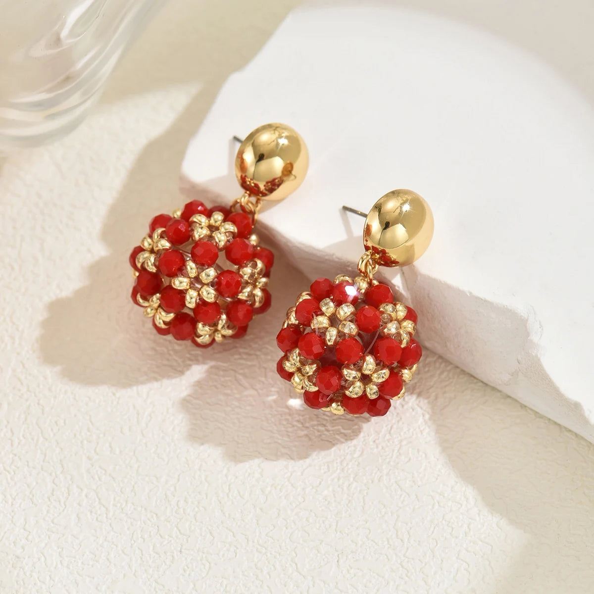 Boho Exquisite Ball Crystal Beads Drop Earrings for Women Girls Summer Handmade Geomotric Beaded Earrings Fashion Jewelry Gifts