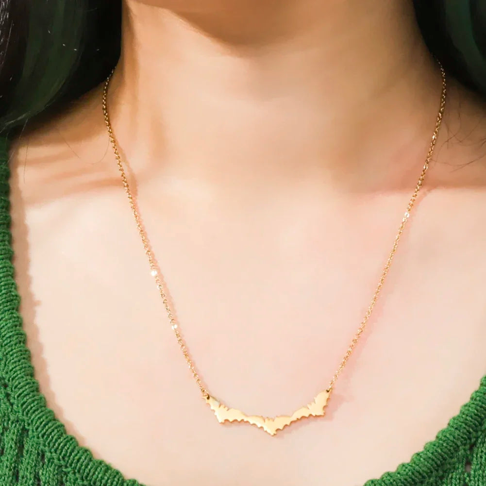 Skyrim Hollow Pattern Bat Stainless Steel Necklace for Women's Fashion Retro Punk Gothic Halloween Animal Hip Hop Jewelry Gift - Charlie Dolly