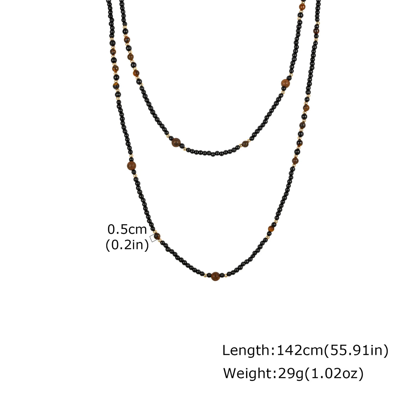 Black Agate Natural Stone Tiger Eye Beads Chain Necklace for Men, Retro Long Sweater Chain Necklace, Fashion Boho Jewelry Gift - Charlie Dolly