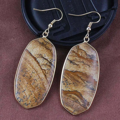 Crystal Oval Drop Stone Earrings For Women Natural Rose Quartz Labradorite Lapis Lazuli Stone Dangle Hook Girls Earring Jewelry - Charlie Dolly