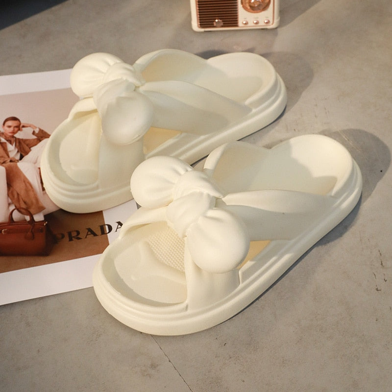 2023 Fashion Platform Bow Tie Design Women Slides Summer Leisure Women Slippers Outdoor Anti-slip Sandals Bathroom Woman Shoes