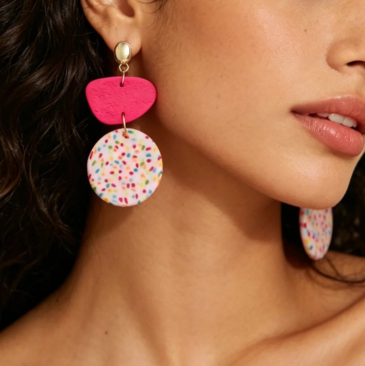 Women's Lightweight Boho Geometric Dangle Earrings with Confetti Arch Disc Polymer Clay Statement Jewelry for Work Party Travel