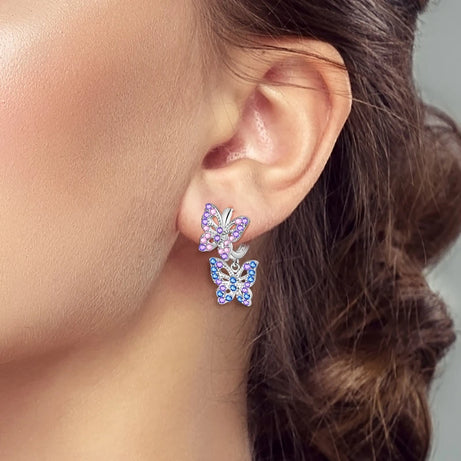 Sterling Silver Clover Butterfly Hoop Earrings Jewelry