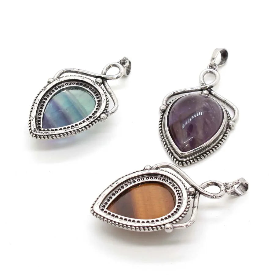 Women's Natural Crystal Stone Water Drop Pendants For DIY Necklace Amethyst Rose Quartz Lapis Lazuli Boho Men Jewelry Making