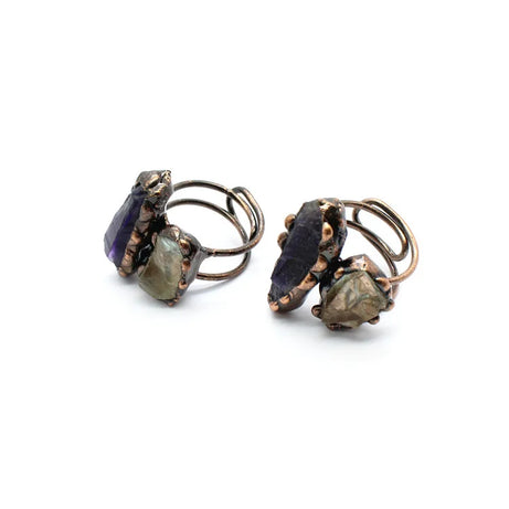 Natural Gem Raw Stone Amethyst Ring Crystal Bronze Plated Citrine Green Fluorite Boho Vintage Fashion For Women's Jewelry Gifts - Charlie Dolly