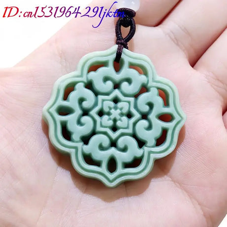 Natural Jade Carved Flower Amulet Necklace