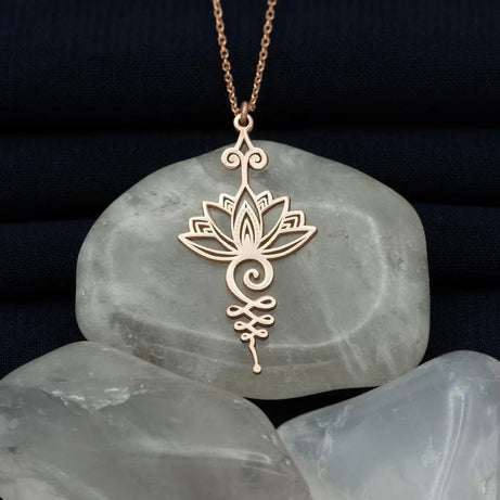 Unalome Lotus Pendant, Stainless Steel Yoga Sacred Path Necklace