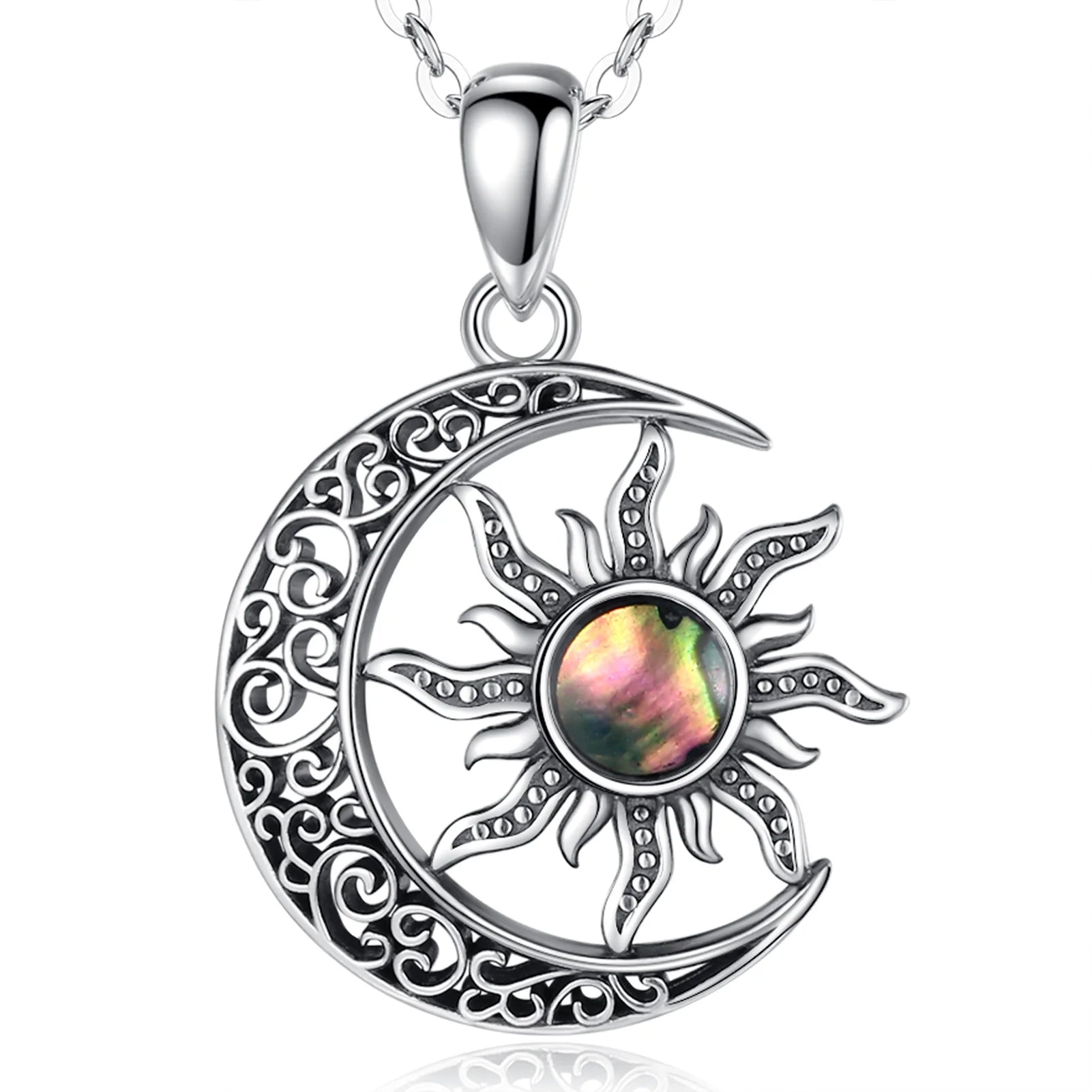 EUDORA 925 Sterling Silver Sun Moon Necklace for Women Man  Pentagram Viking Celtic knot Moon Pendant Fine Jewelry party Gift