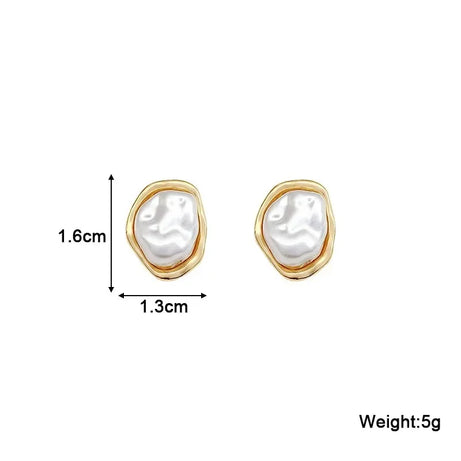 Irregular Pearl Gold Side Stud Earrings Jewelry