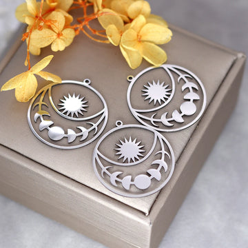 3pcs Sun Moon Phase Stainless Steel Pendant Charms For Jewelry Making DIY Craft Earrings Necklace Women Findings Accessory