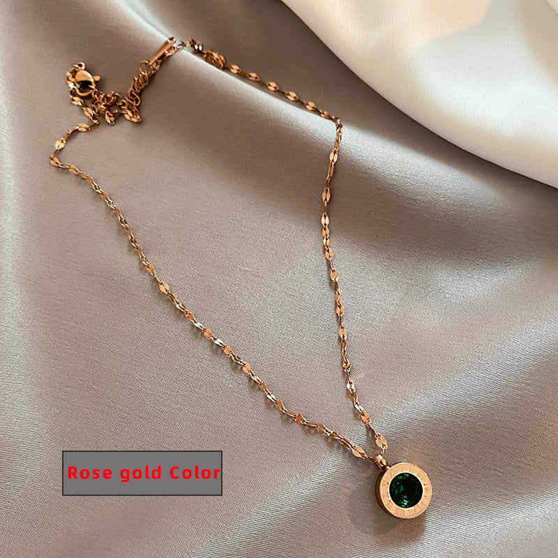 Classic Fashion Stainless Steel Roman Digital Wafer Pendant Necklace 2022 Fashion Jewelry Christmas Party Women's Sexy Necklace - Charlie Dolly