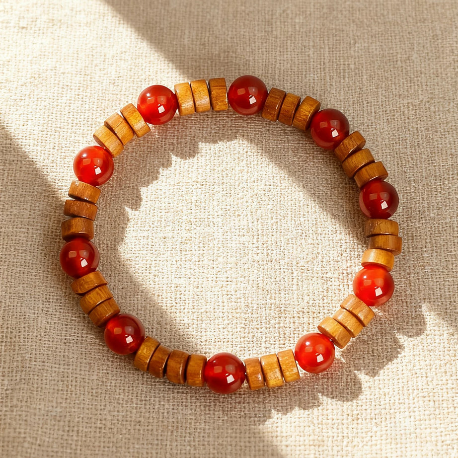 Natural Stone & Wood Bead Boho Protection Bracelet, Handmade Grounding Talisman