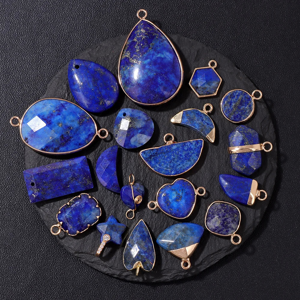 Natural Lapis Lazuli Pendant Blue Heart Square Oval Bullet Stone Charms For Jewelry Making Necklace Earrings Bracelet DIY 2PCS