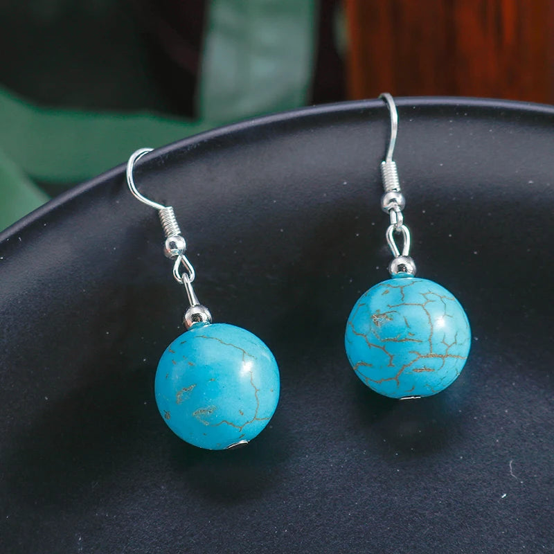 Boho Vintage Turquoise Water Drop Stud Earrings for Women Star Heart Flower Tribe Earring Statement Valentine Day Gift Jewelry