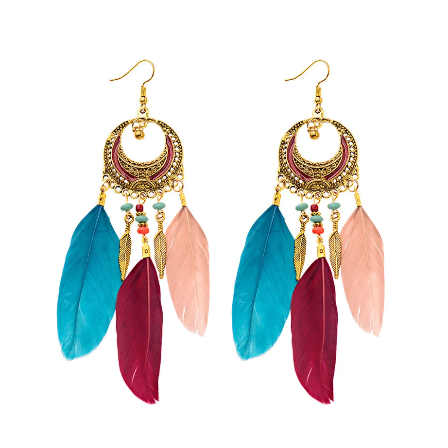 Dream Catcher Feather Leaf Tassel Earrings Jewelry