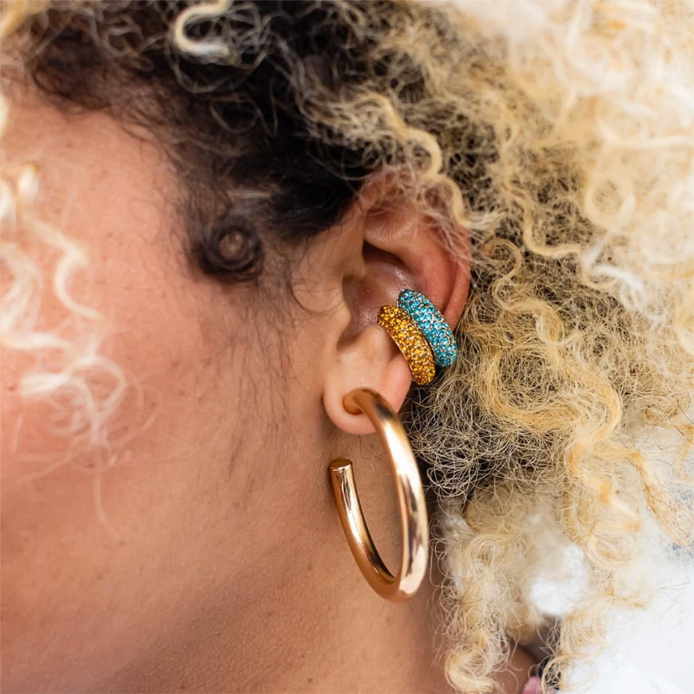 Boho Crystal Ear Cuff Brincos C Shape Colorful No Pierced Statement Earring for Women Charm Clip Wedding Jewelry  2019