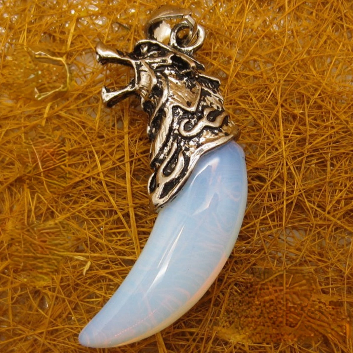 Wolf Tooth Shape Crystal Moonstone Sand Stone Turquoise Aventurine Malachite Amethysts Onyx Pendant Gem Tiger Eye Stone Necklace - Charlie Dolly