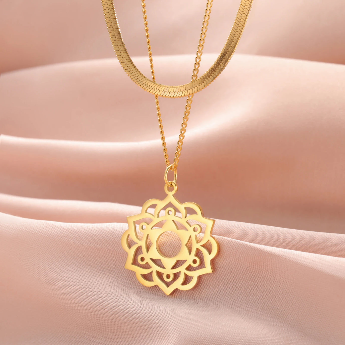 Yoga Lotus & Flower of Life Pendant Necklace, Stainless Steel Chakra Healing Amulet