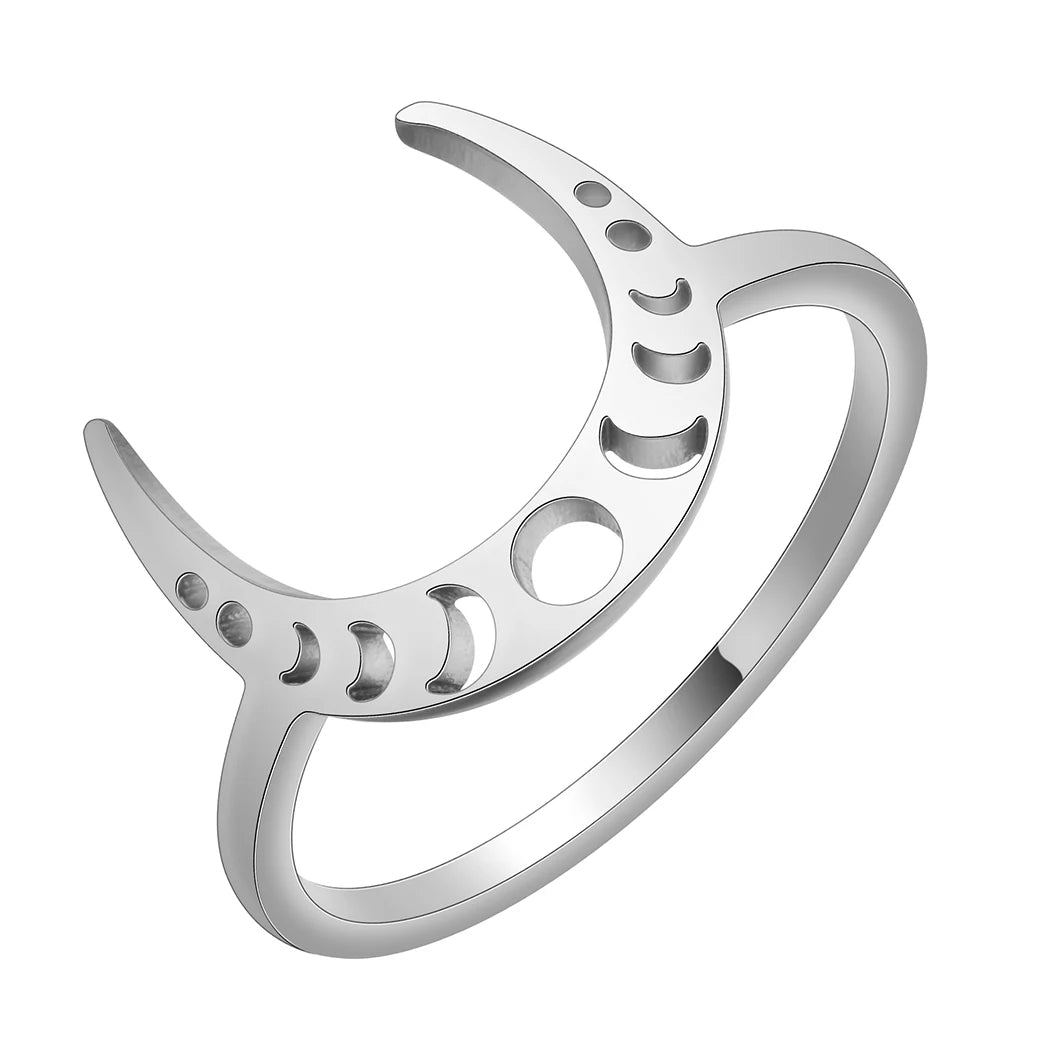 kinitial simple cute moon phase ring delicate stainless steel moon ring celestial jewelry accessories Christmas gift