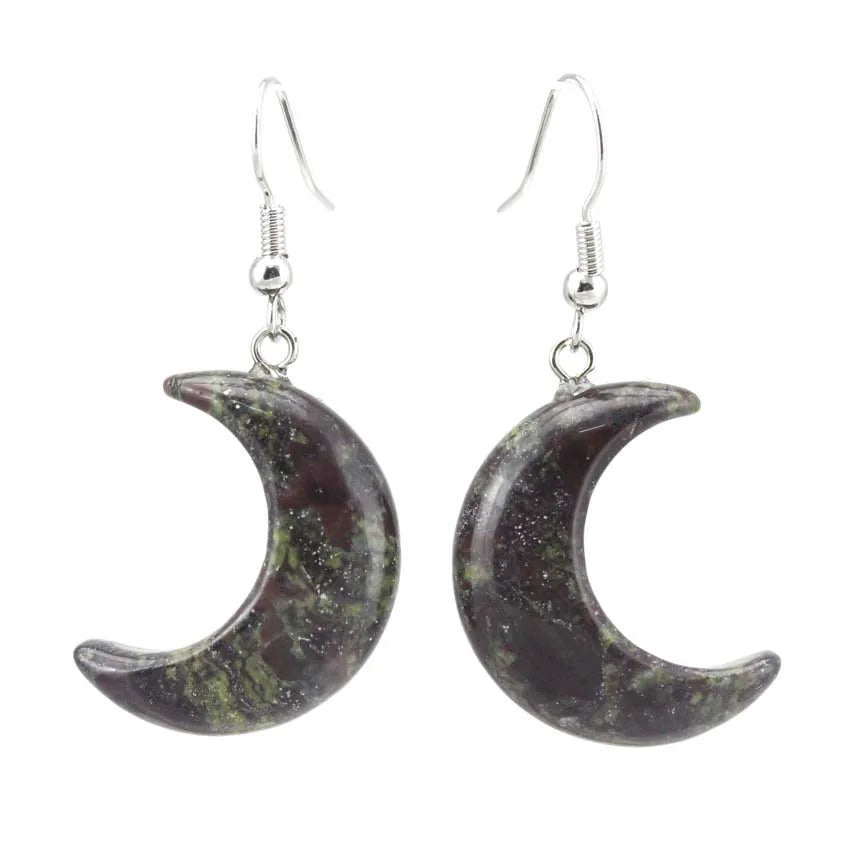 Crescent Moon Crystal Stone Earrings Natural Amethyst Rose Quartz Lapis Lazuli Black Agate Tiger Eye Stone Dangle Hook Earring