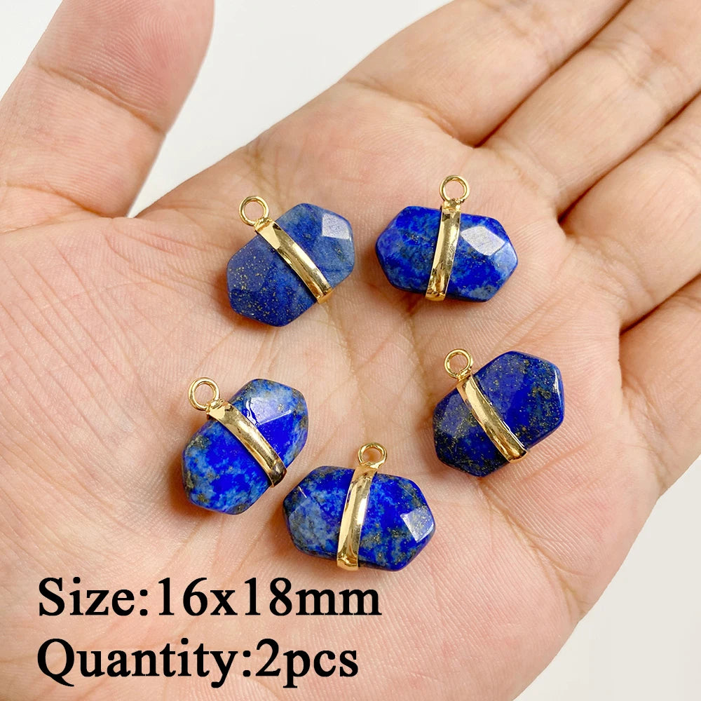 Natural Lapis Lazuli Pendant Blue Heart Square Oval Bullet Stone Charms For Jewelry Making Necklace Earrings Bracelet DIY 2PCS