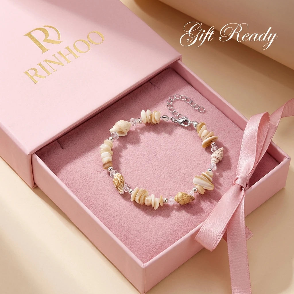 Boho Natural Gravel Shell Chips Bracelet for Women Adjustable Handmade Conch Beaded Bangle Summer Beach Vacation Jewelry Gift