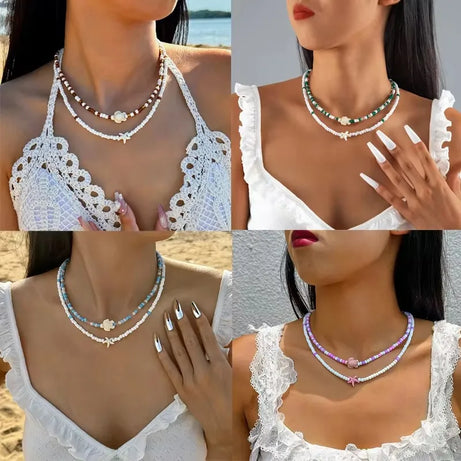 Tocona البوهيمي الملونة عقد من الخرز للنساء الصيف اليدوية نجم البحر السلحفاة المختنق سلسلة الشاطئ مجوهرات اكسسوارات