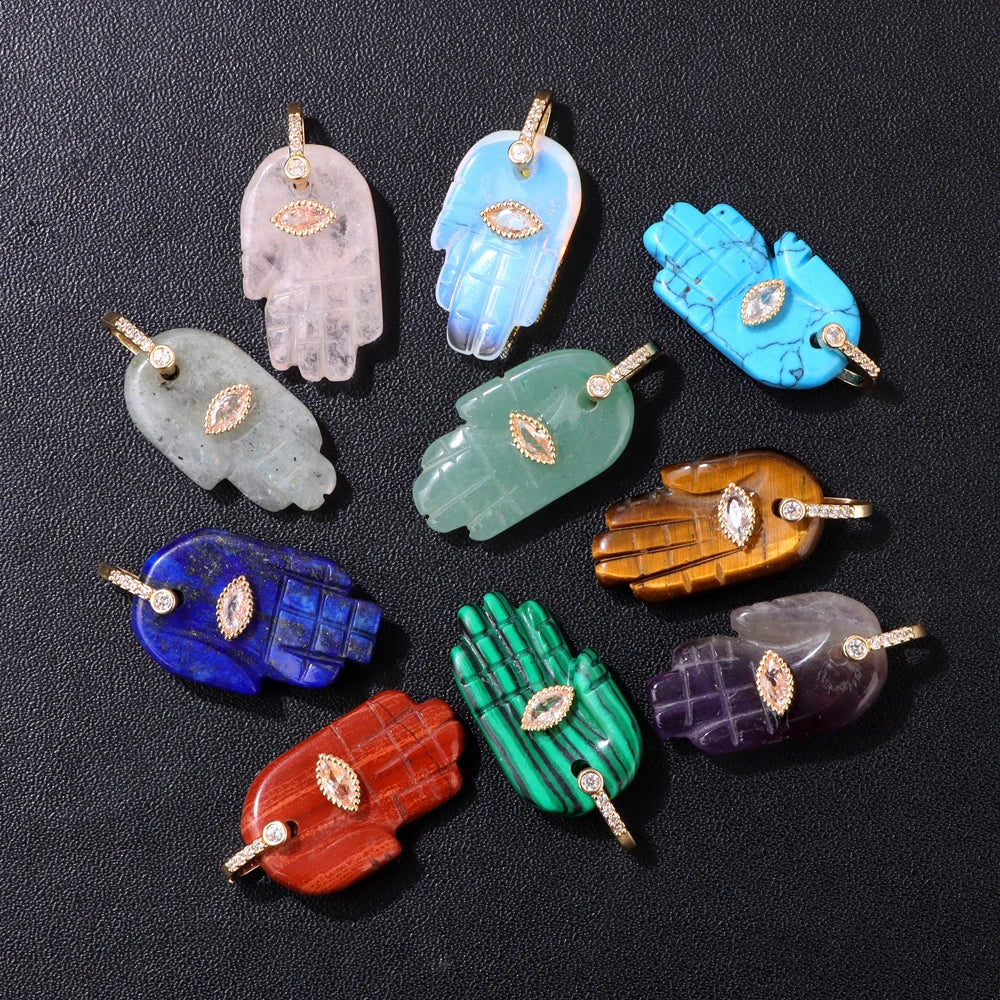 Lucky Natural Stone Fatima Hand Charms 1Pc Blue Lapis Lazuli Evil Eye Hand Pendant For Jewelry Making Earrings DIY Necklace