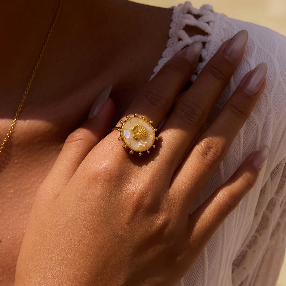 Gold Plated Stainless Steel Natural Shell Ring