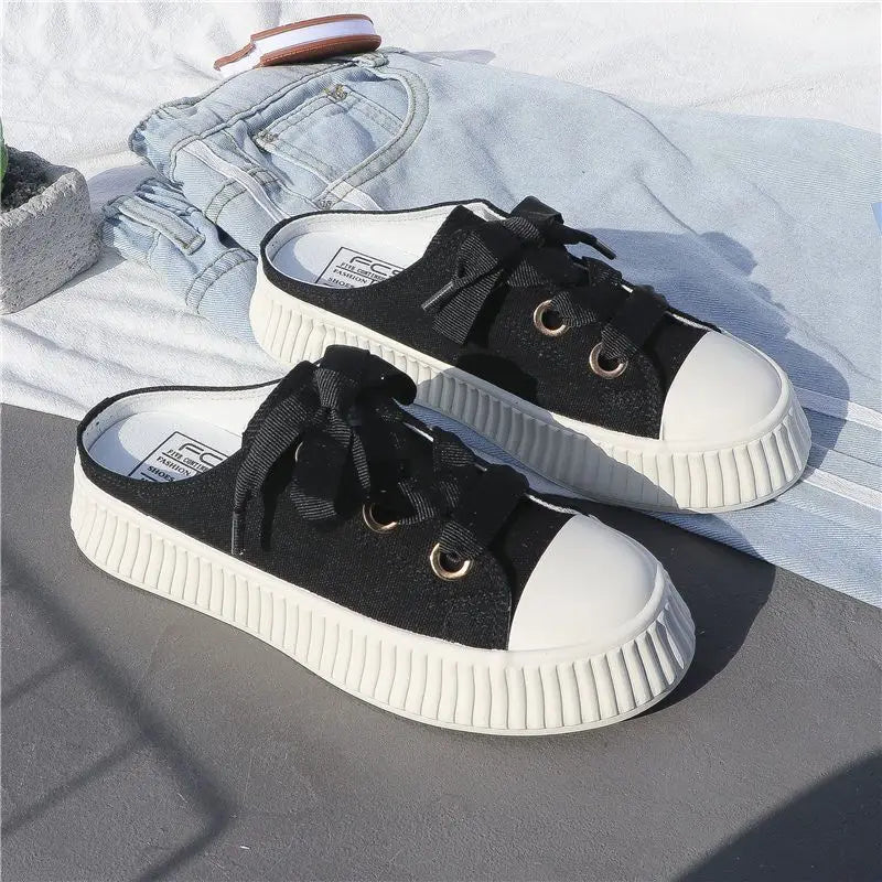 Summer 2023 Sneakers Women's Slippers and Ladies Sandals Sports Slides with Bow Height Shoes Round Toe Cotton Junior White F Vip - Charlie Dolly