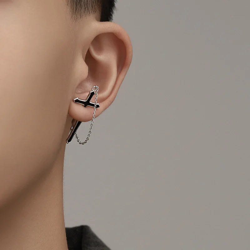 Vintage Dark Gothic Kinitial Sword Earrings For Women Men Dagger Piercing Earring Ear Jacket Punk Goth Halloween Jewelry Gift - Charlie Dolly