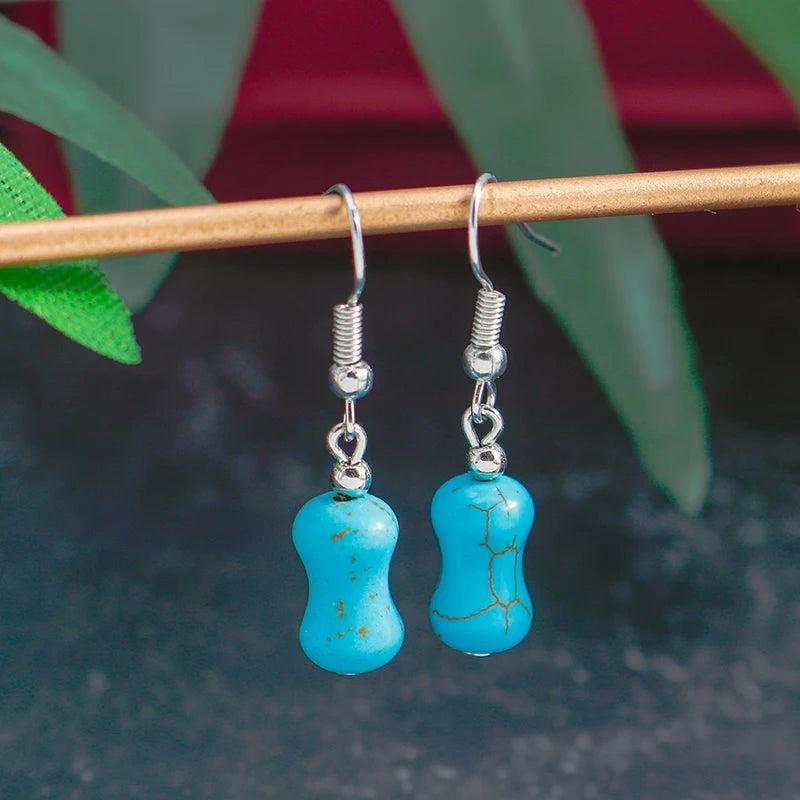 Boho Vintage Turquoise Water Drop Stud Earrings for Women Star Heart Flower Tribe Earring Statement Valentine Day Gift Jewelry
