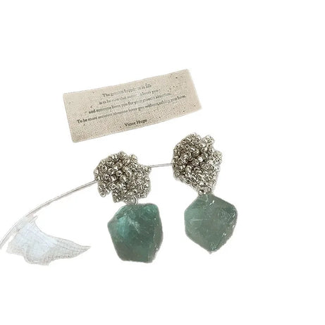 Green Natural Stone Beaded Dangle Boho Earrings Jewelry