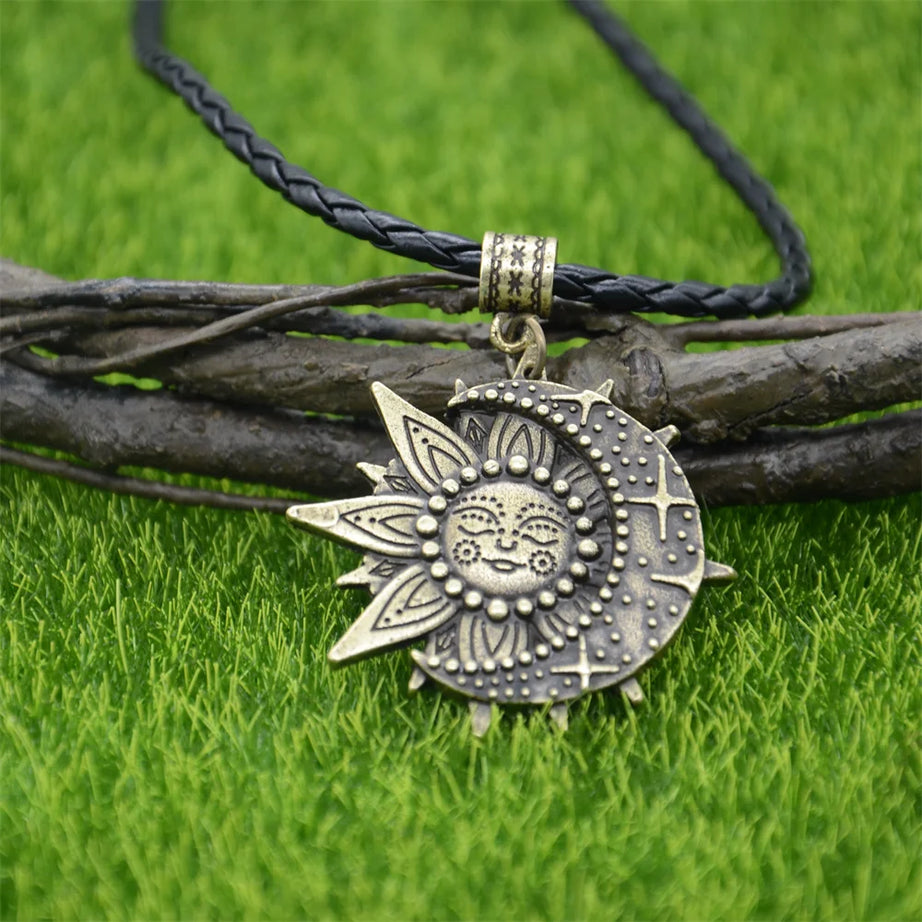 Wiccan Sun Moon Star Mandala Lotus Amulet Necklace, Sacred Witchy Talisman