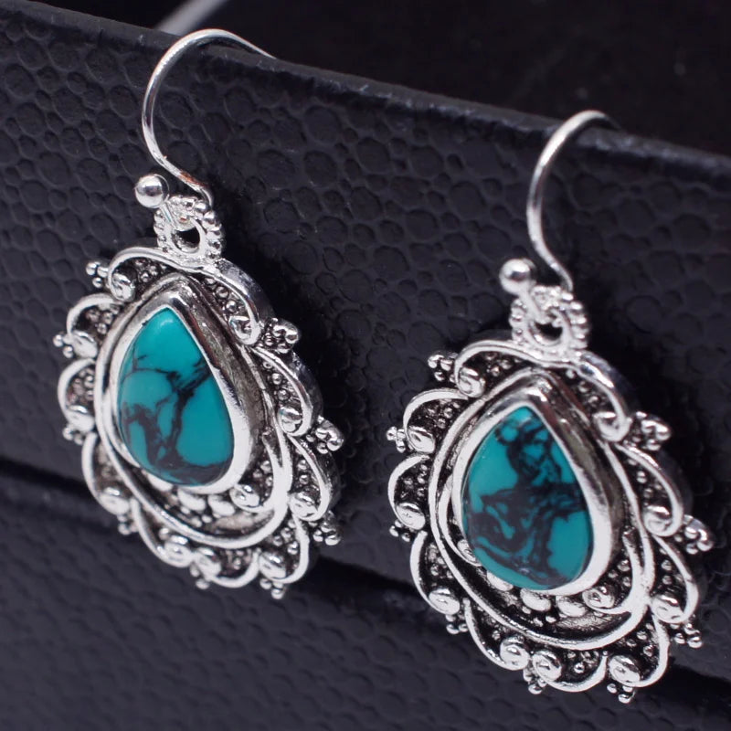 Gorgeous Silver Color Water Drop Earrings Inlaid Natural Stone Dangle Earrings for Women Bridal Engagement Wedding Jewelry Gifts