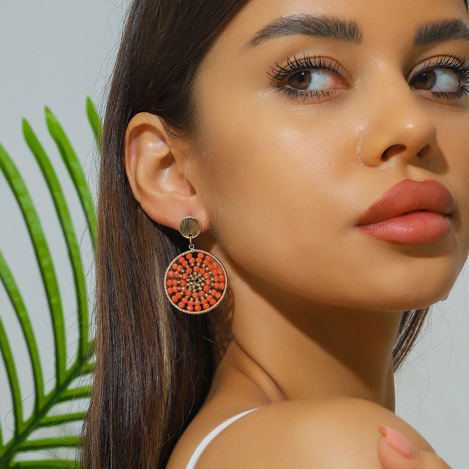 Seed Bead Metal Handmade Drop Earrings Jewelry