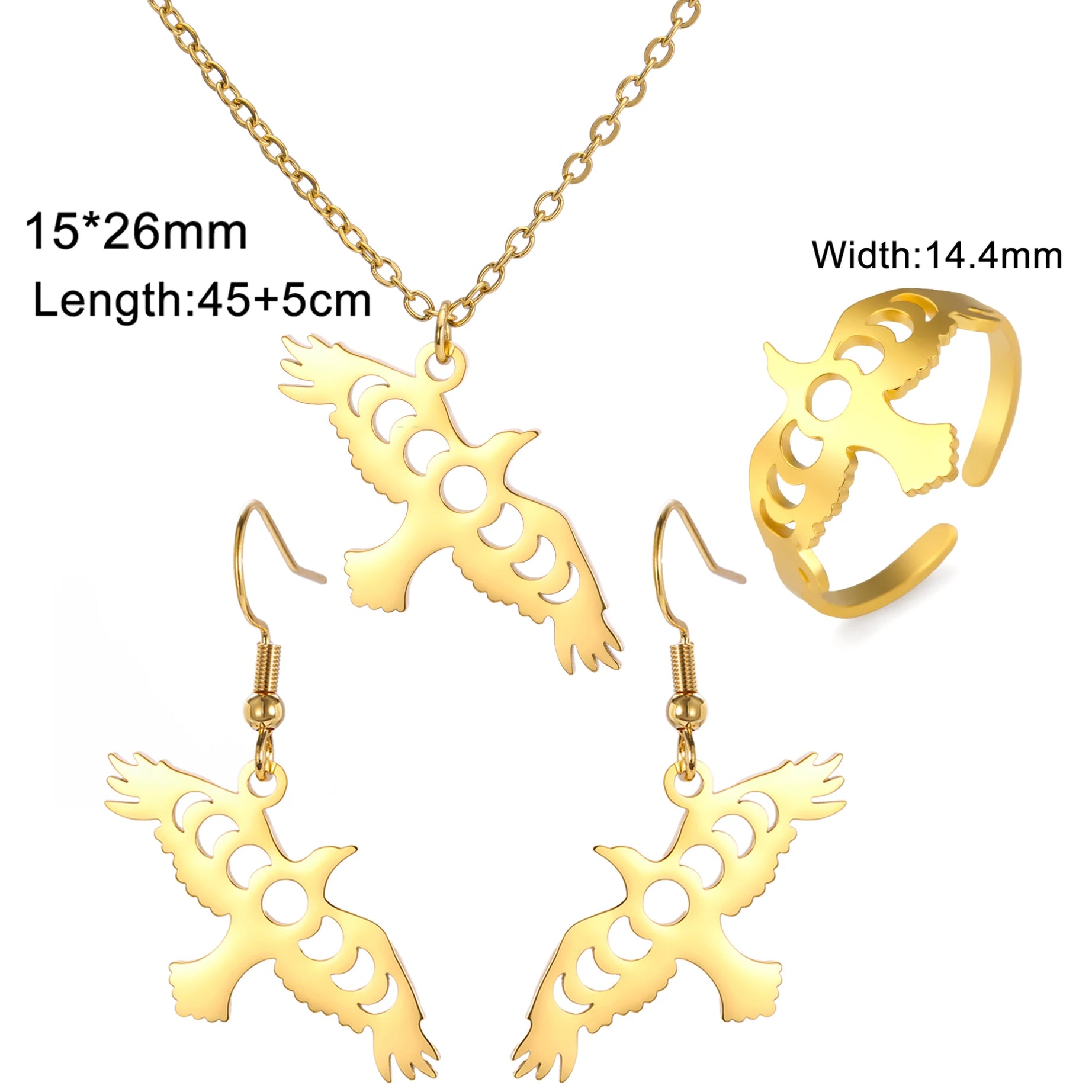 Raven & Moon Phase Jewelry Set, Necklace Earrings Ring Witchy Trio