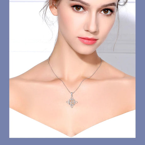 S925 Sterling Silver Witch Knot Pendant Necklace, Celtic Star & Moon Witchcraft Amulet