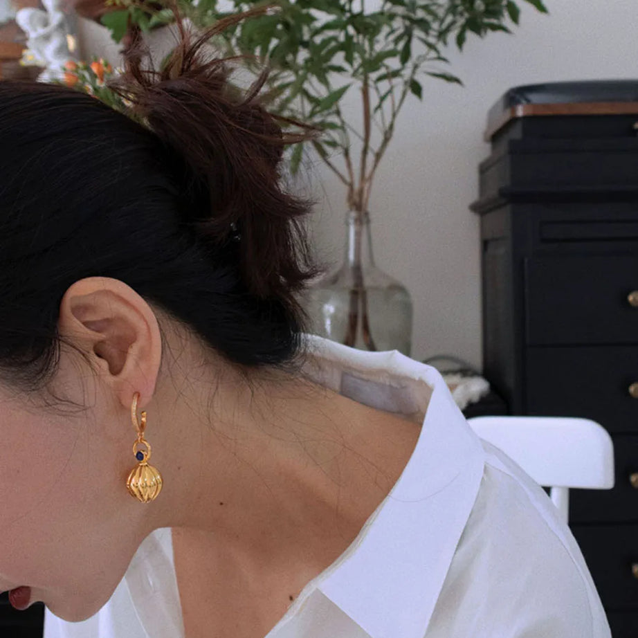 Nutmeg series original design retro artistic lapis lazuli earings long Ancient gold crafts glossy earrings for women jewelry - Charlie Dolly