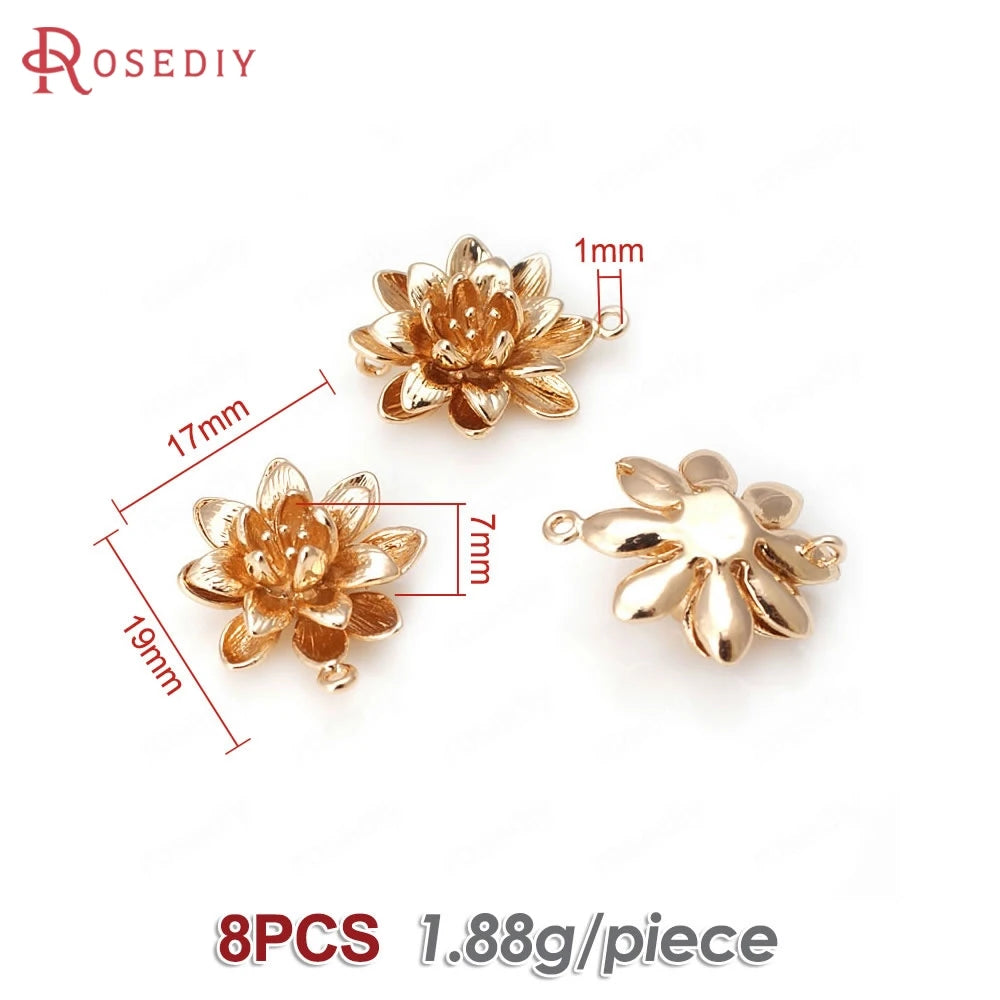 18K Gold Color Brass Lotus Flower Charms Pendants High Quality Diy Necklace Earrings Jewelry Making Accessories