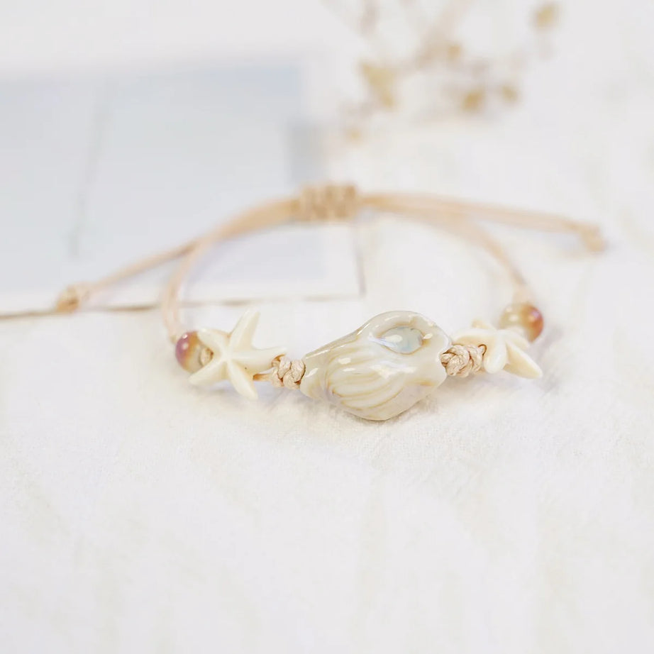 Conch and Starfish Shell Beaded Boho Bracelet