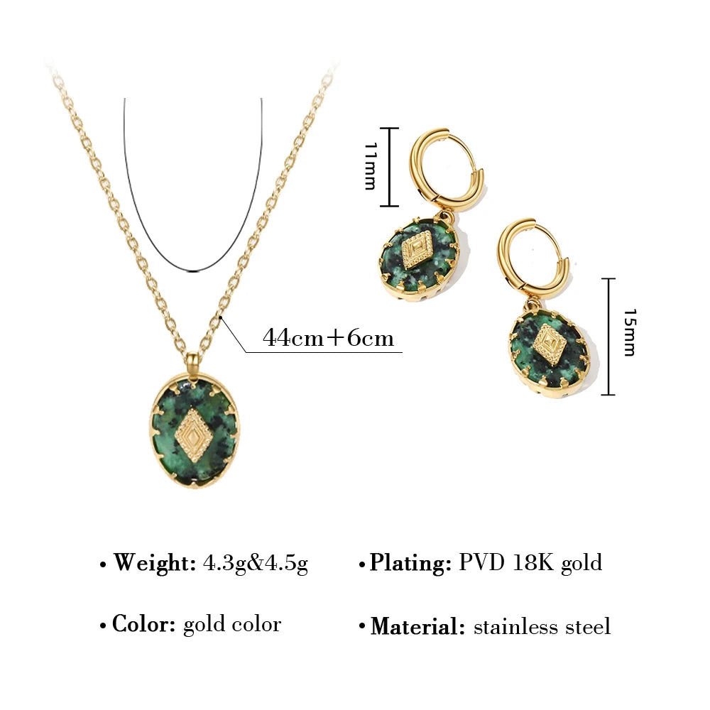 WILD & FREE Vintage Natural Stone Pendant Necklace for Women Luxury African Turquoise Drop Earrings Trendy Jewelry Set Gifts