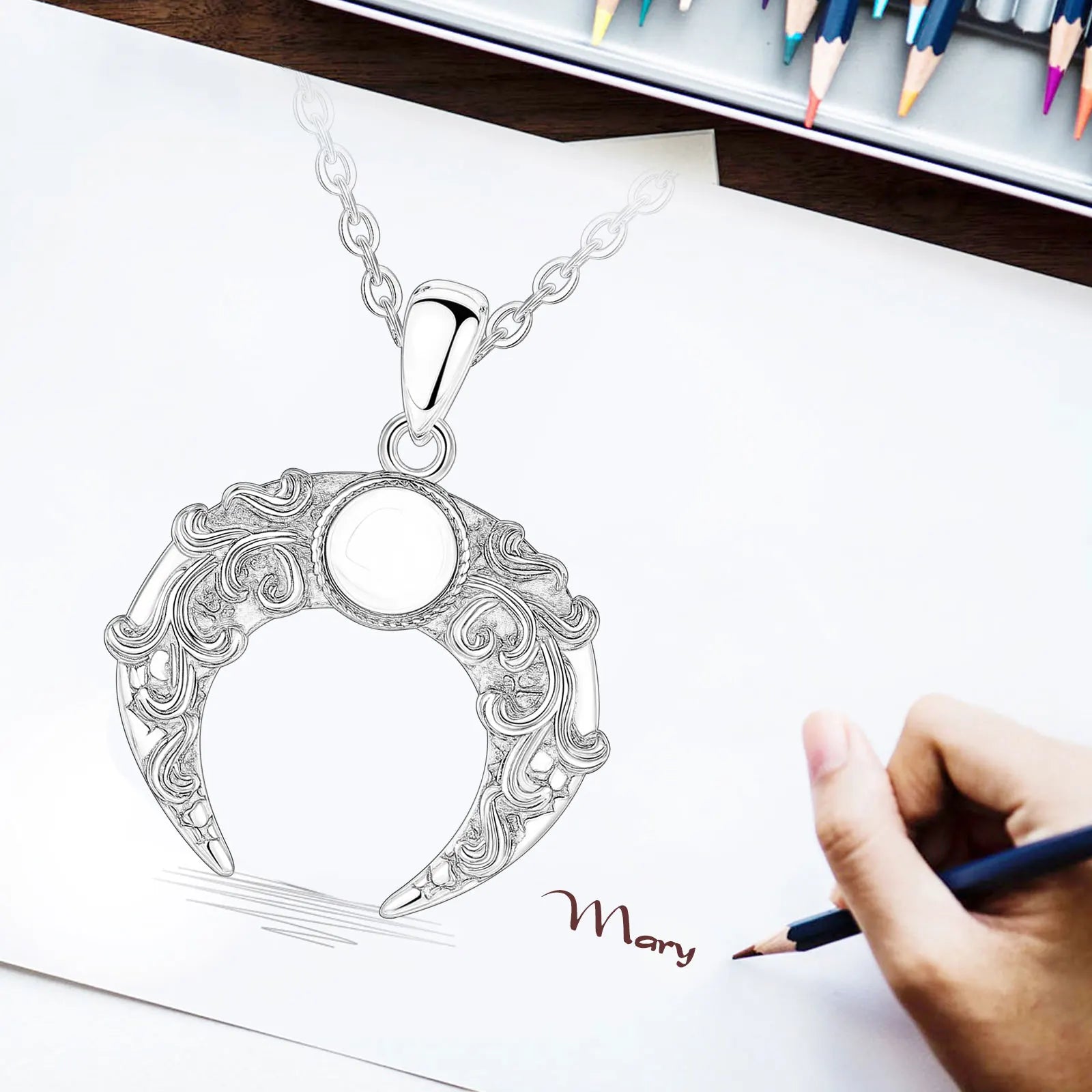 Eudora 925 Sterling Silver Moon Necklace for Women Man Vintage Tree of Life Moonstone Amulet Pendant Personality Jewelry Gift