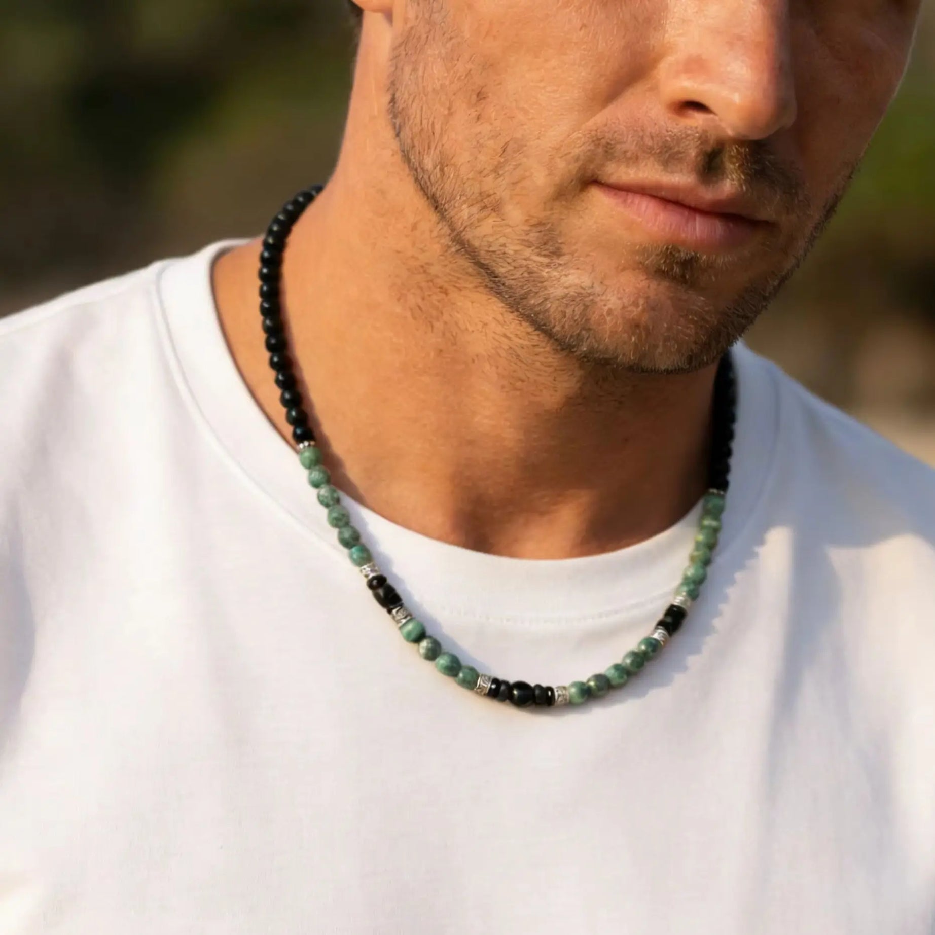 Retro Natural Stone Beads Necklace Tiger Eye Stone Stainless Steel Handmade Collar Necklace for Men Boho Trendy Jewelry Gifts - Charlie Dolly