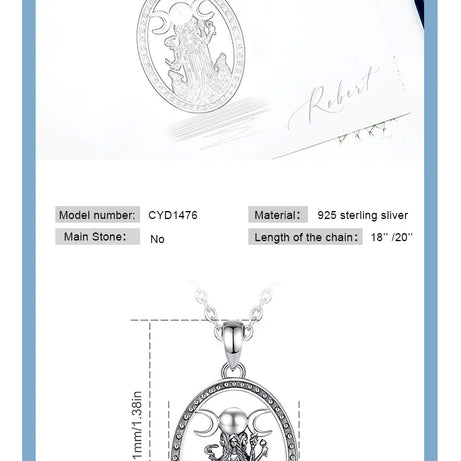 Hecate Triple Moon Goddess Necklace, S925 Sterling Silver
