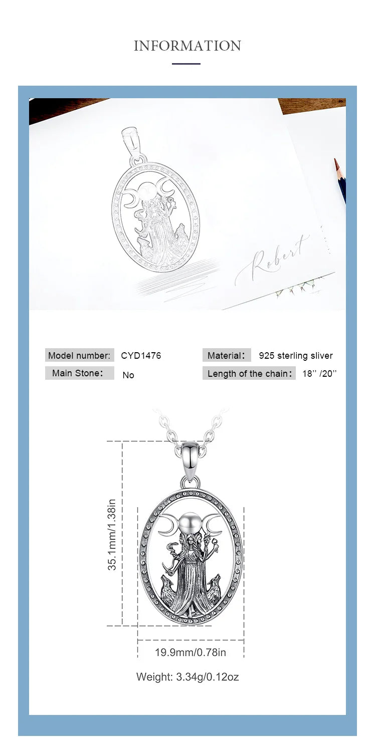 AEONSLOVE 925 Sterling Silver Hecate Pendant Triple Moon Goddess Necklace for Women Witch Pagan Jewelry Spiritual Amulet Gift