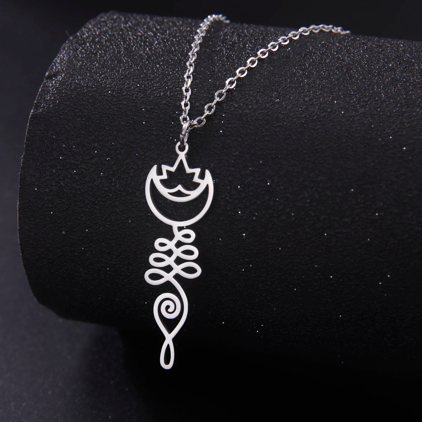 Lotus & Unalome Chakra Pendant, Stainless Steel Sacred Path Necklace