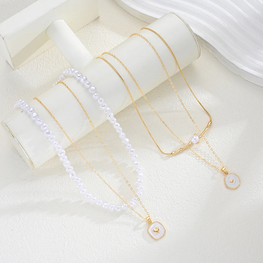 Pearl and Starfish Shell Layered Necklace
